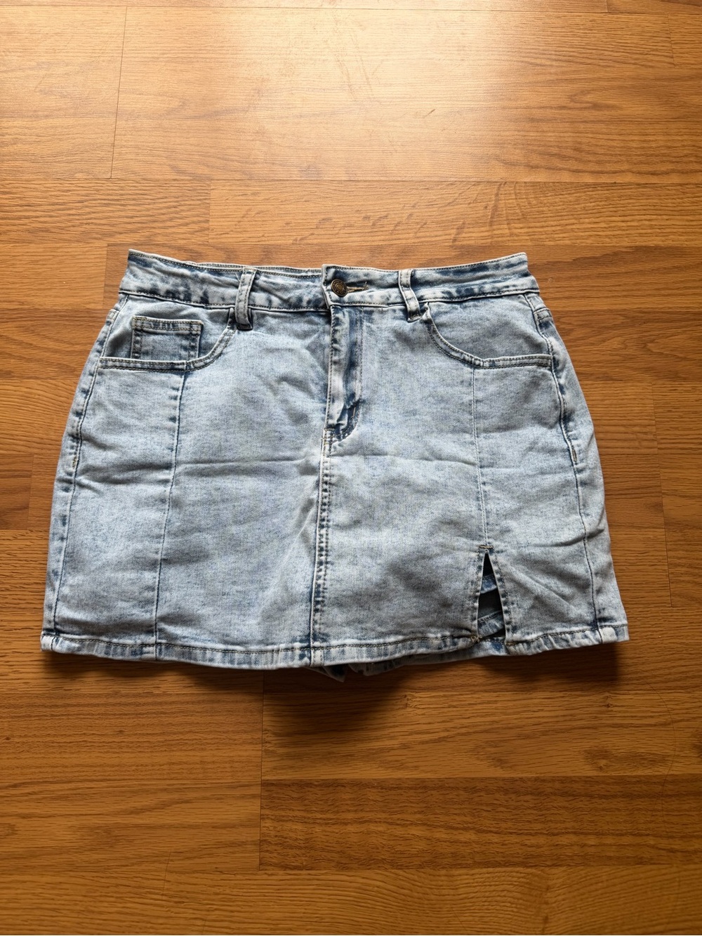 Light Wash Denim Mini Skort with Front Slit